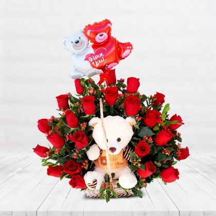 abanico con rosas mas peluche