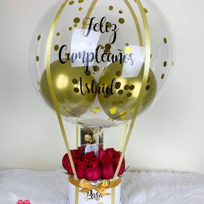 box 20 rosas globo transparente y chocolate ferrero choer