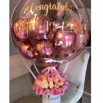 box con rosas lilas y rosadas