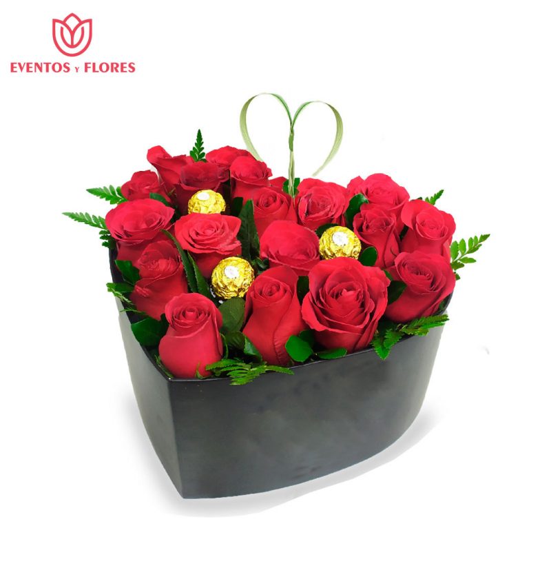 Corazón de Pasión con 17 Rosas Rojas y Ferrero Rocher