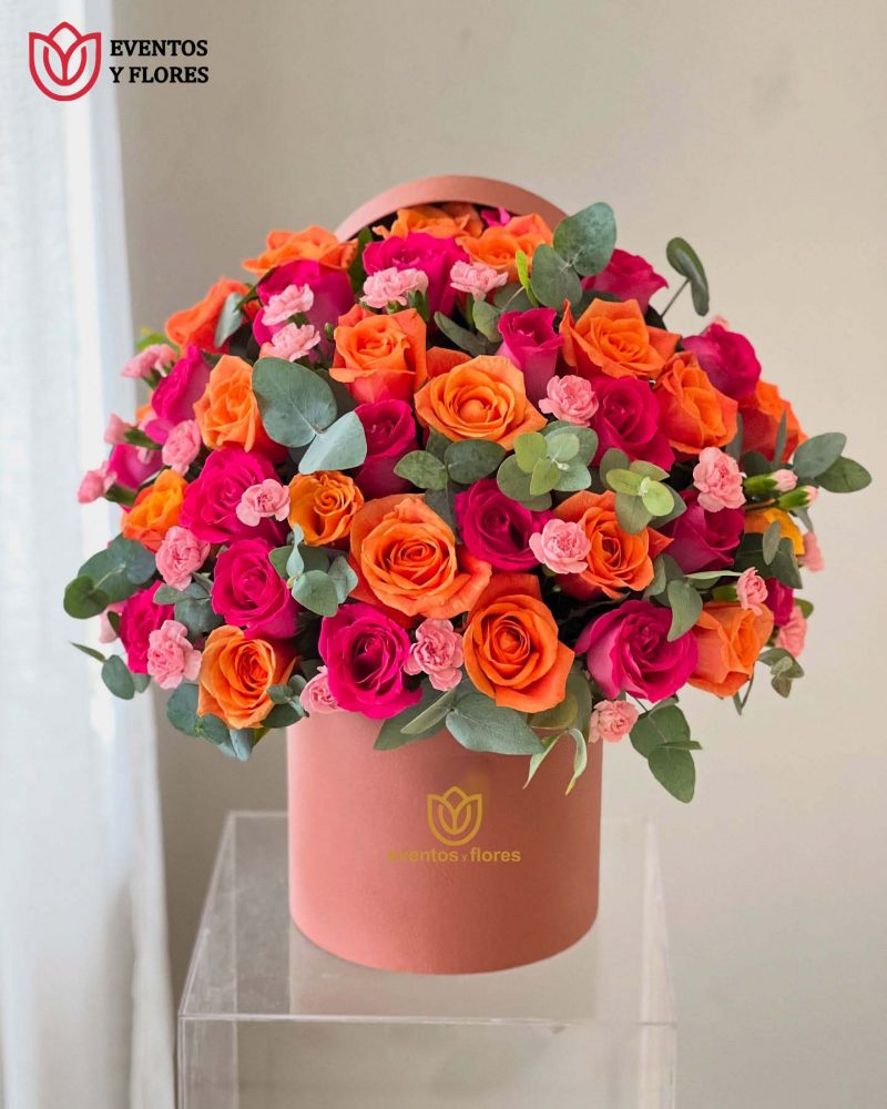 🧡💖 Atardecer Radiante – Box de Rosas & Claveles