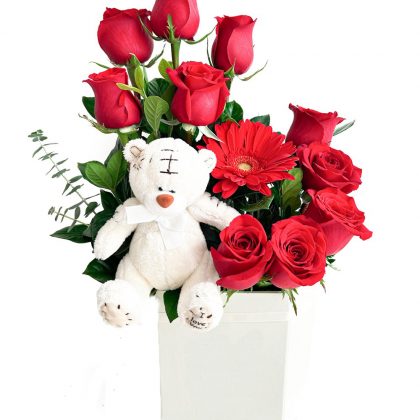 arreglo floral mas peluche