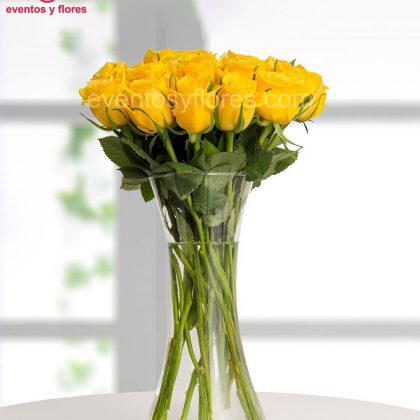 Rayos de Sol Florero de 24 Rosas Amarillas