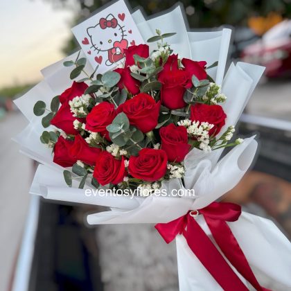 💕 Sueño de Amor – 15 Rosas Rojas con Eucalipto